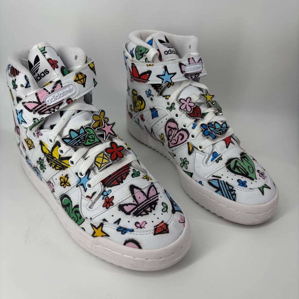Adidas Mens Forum Hi Jeremy Scott Graffiti 7.5 White Multi High Top Hypebeast - Picture 1 of 7